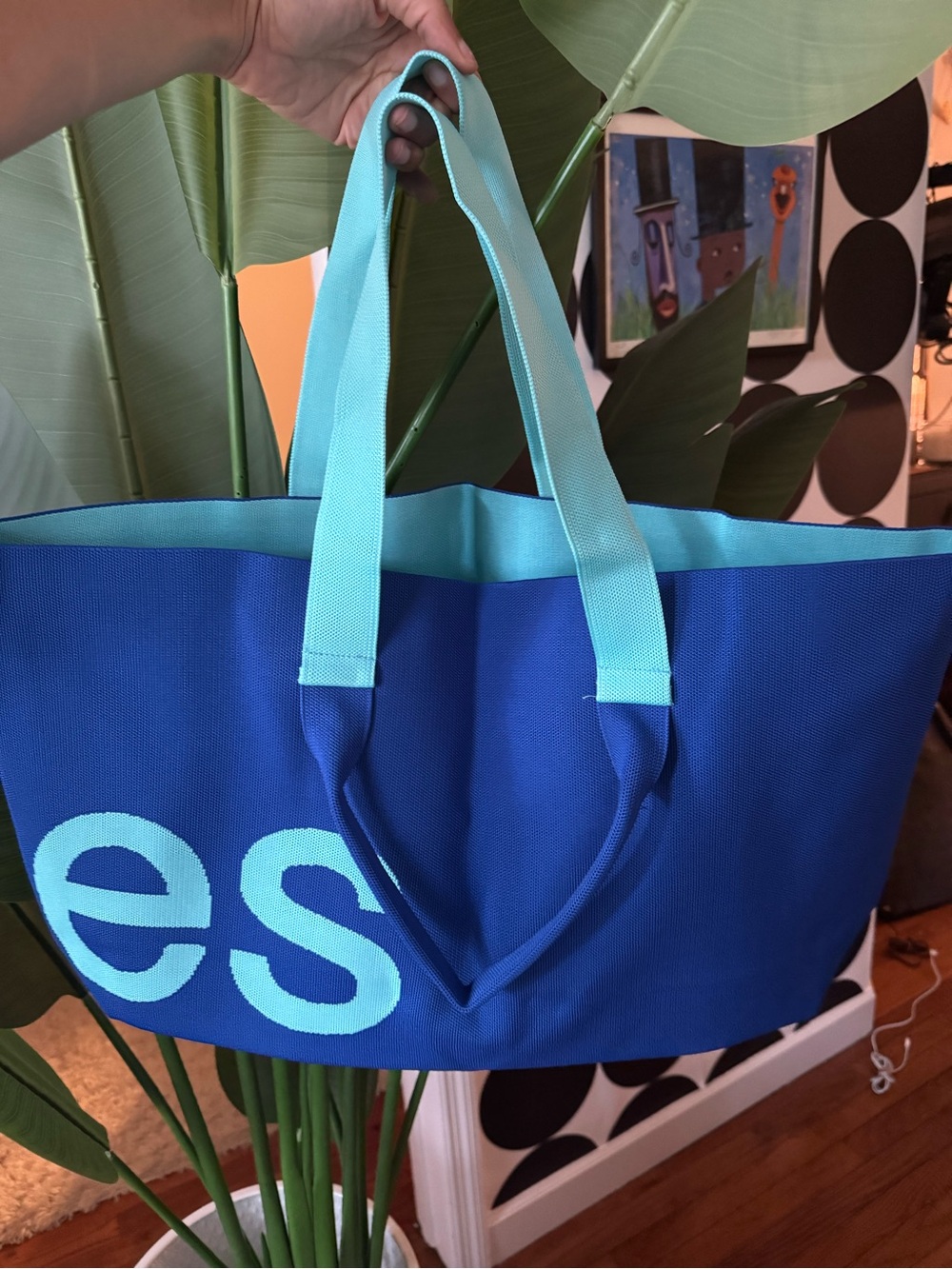 CURVES by Sean Brown Azure Blue & Teal Canvas Tote Bag- Sold out everywhere - Picture 2 of 4